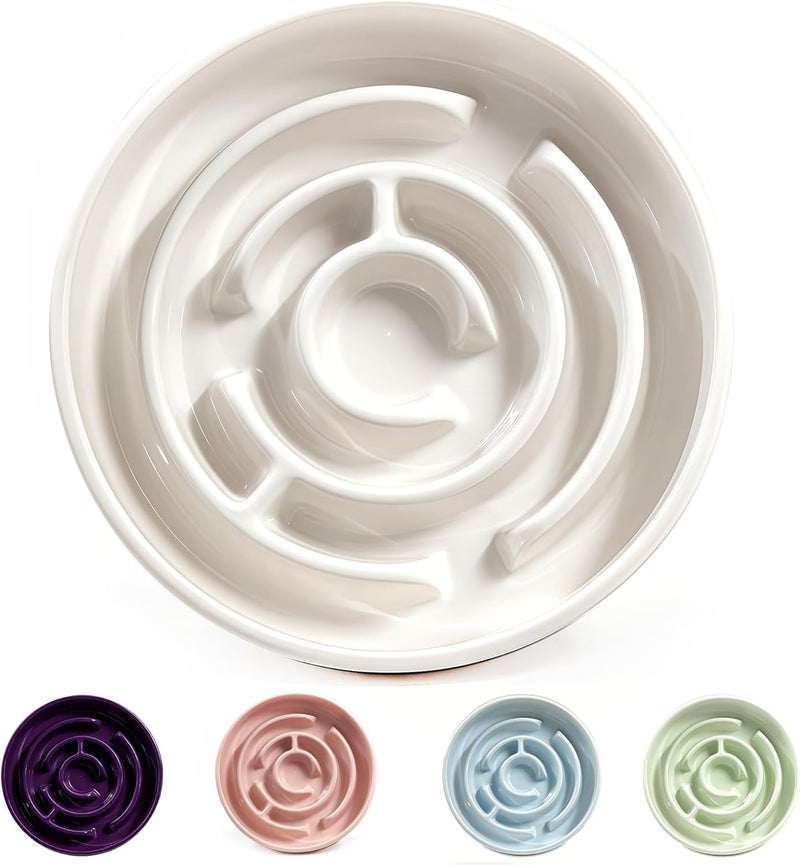 F'DIARY Ceramic Slow Feeder Dog Bowls with Anti-Slip, Slow Feeder & Non-Slip Design, Boredom and Anxiety Reducer, Suitable for All Breed Dogs and Cat (Ceramic-White) - Image 1